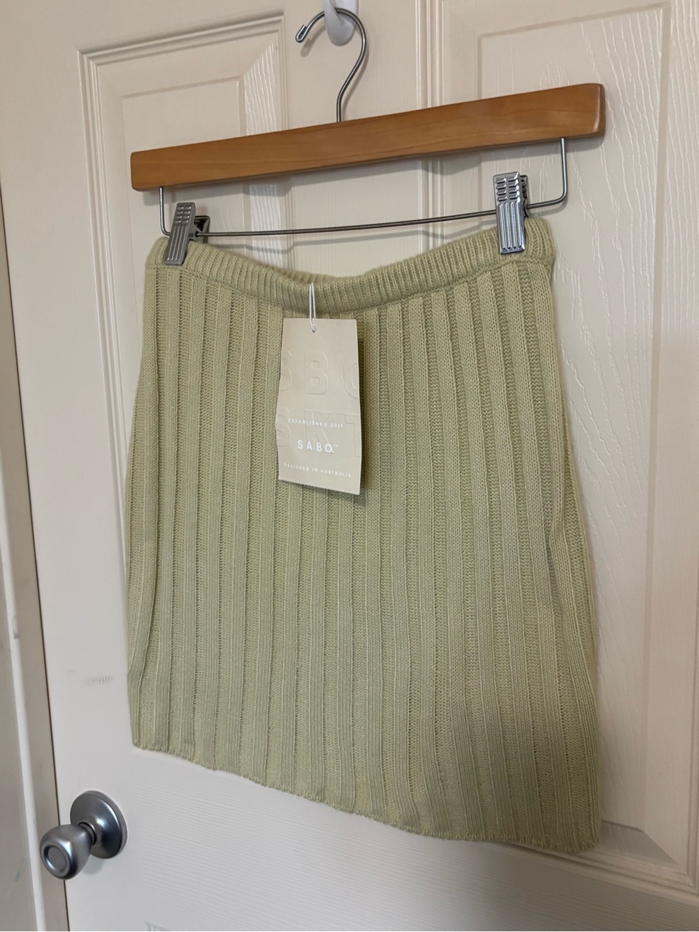 SABO Skirt Ribbed Knit Mini Skirt XS Sage Green Australian Boutique summer skirt - Picture 2 of 6